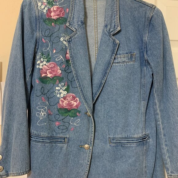 Vintage Hand Painted Denim Jacket Size M 1970's - Picture 3 of 11